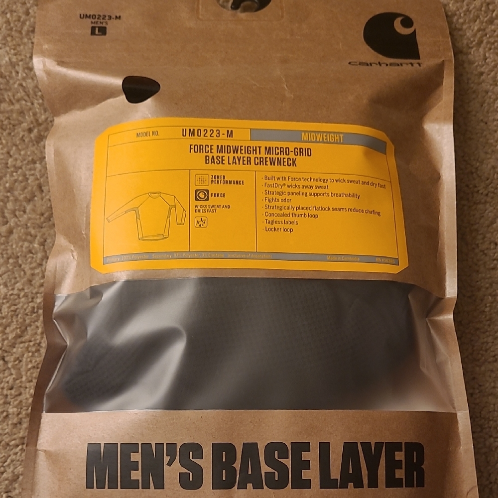 NWT Carhartt Men's Black Base Layer Crewneck - Micro-Grid Midweight